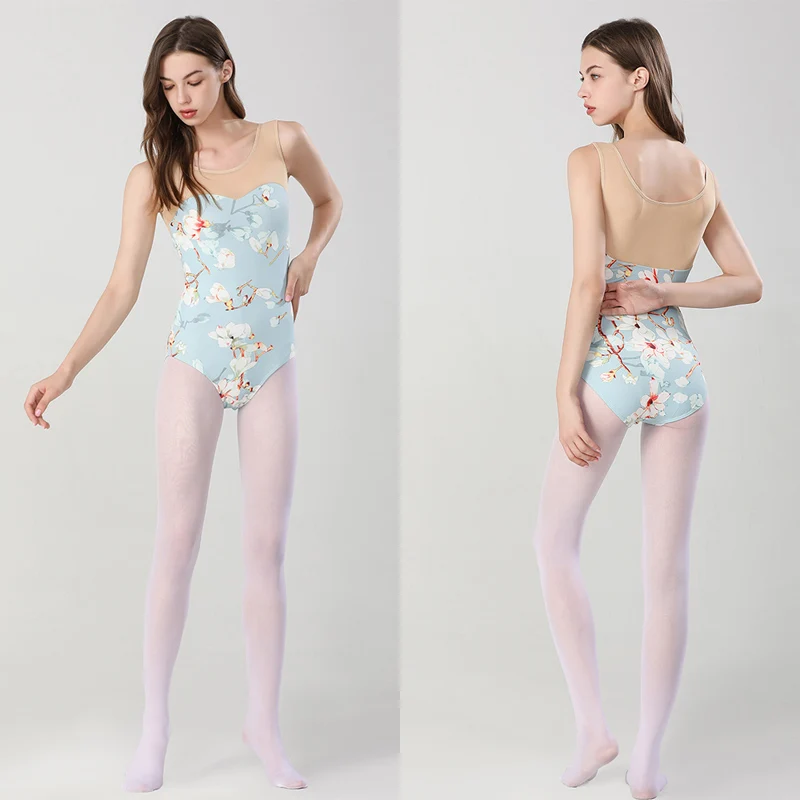 

Ballet Dance Leotards Women Light Blue Print Sleeveless Gymnastics Exercise Costume Adult High Quality Ballet Dancing Leotard