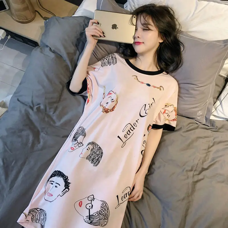 

Nightgowns Women Printed Plus Size Loose Trendy Sweet Korean Style Homewear Leisure Chic Students Nightwear Sleepshirts Lovely