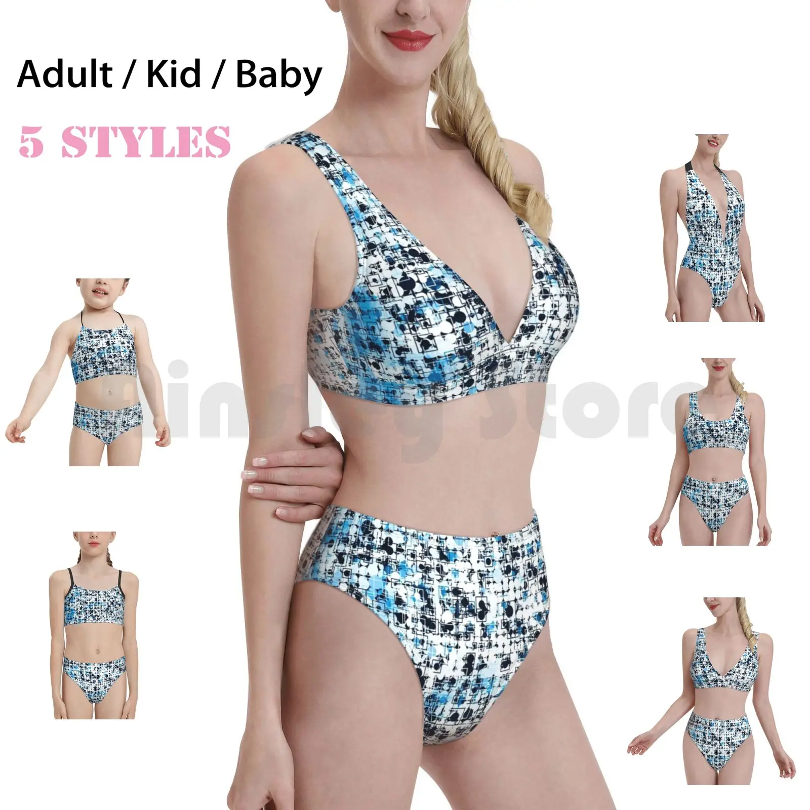 

Geometric Circle And Square Pattern Abstract Background In Blue Swimsuit Bikini Padded High Waist Abstract Background Blue