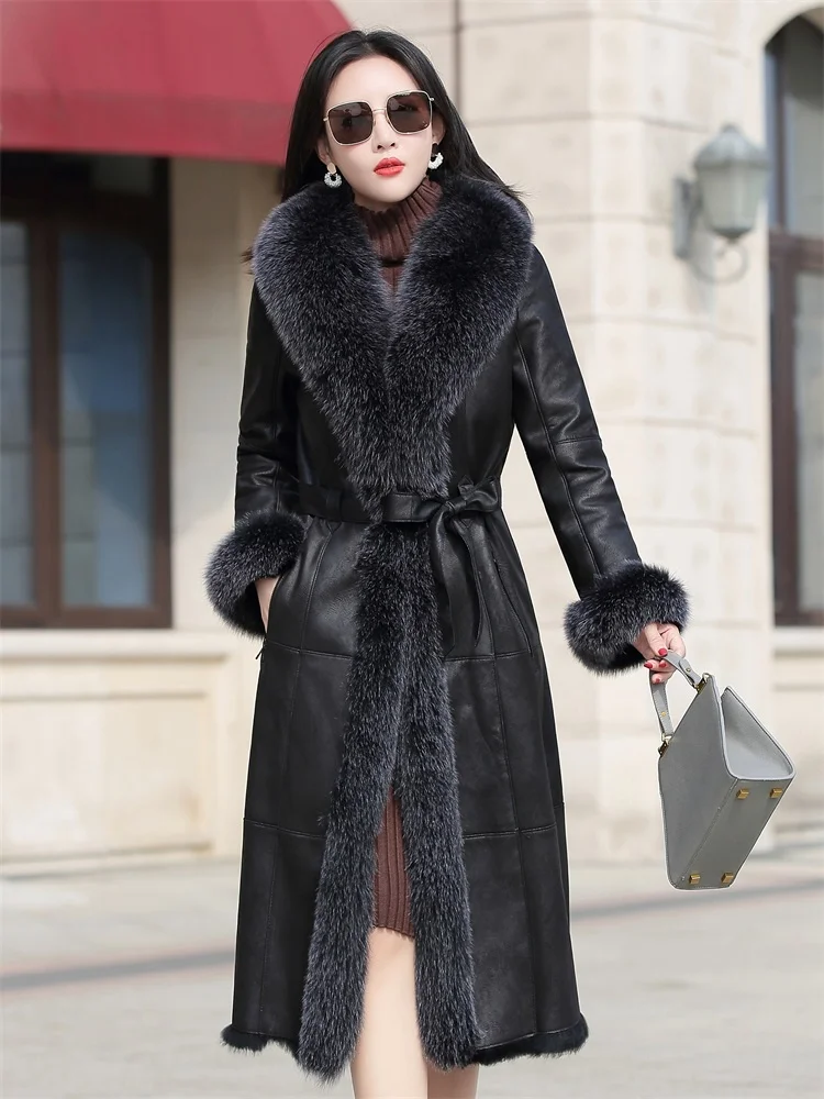 

Natural Rabbit Fur Coat Long Female Jacket Winter Clothes Women Real Fox Fur Collar Plus Size 4xl Abrigo Mujer AM112022