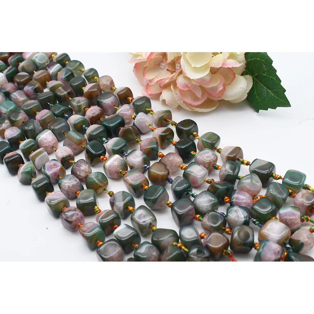 

2strands/lot 16mm Natural Green stripe Irregular shape Agate stone beads For DIY Bracelet Necklace Jewelry Making Strand 15"