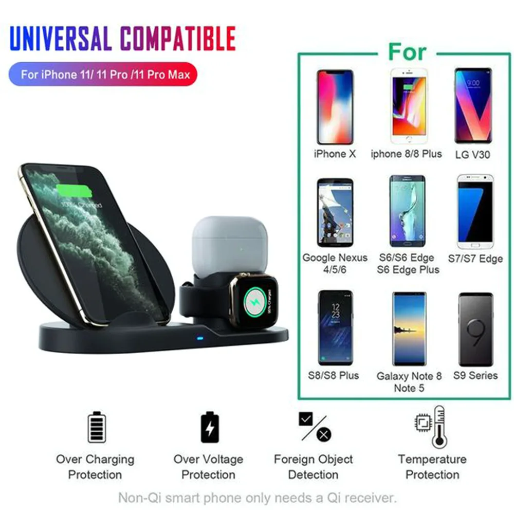 Беспроводное зарядное устройство 3 в 1 10 Вт для iPhone iWatch Airpods | Мобильные телефоны и