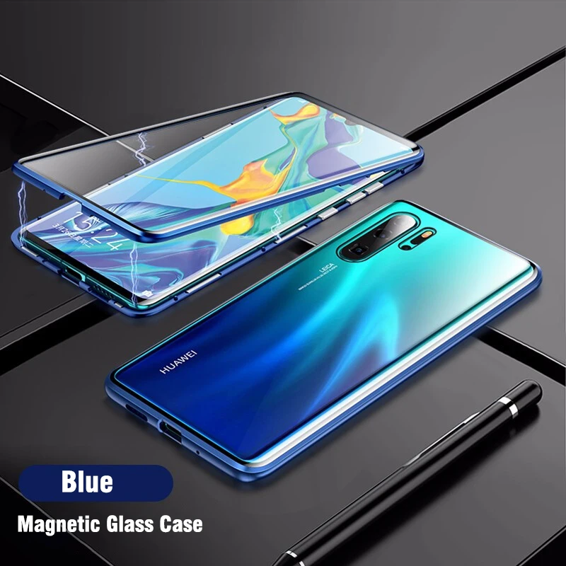 Blue Double Glass Магнитный поглощающий металлический флип-чехол для телефона huawei P30 P30Pro P30Lite, двусторонний чехол из закаленного стекла huawei P30 Pro Lite, сумка - Цвет: Blue Double Glass