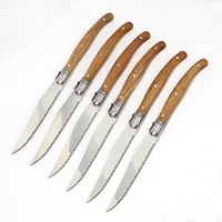 jaswehome 6 piece serrated steak knife set stainless steel cutlery solid wood handle full tang steel laguiole diner knife sharp