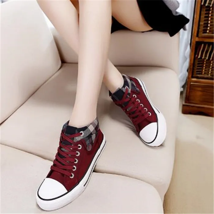 

2020 new high-top canvas shoes female plaid casual breathable sports shoes