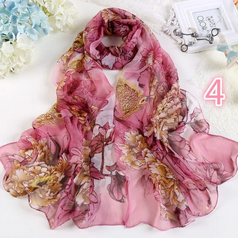Длинный мягкий шарф с принтом в виде цветов шифоновые шелковые шарфы женские