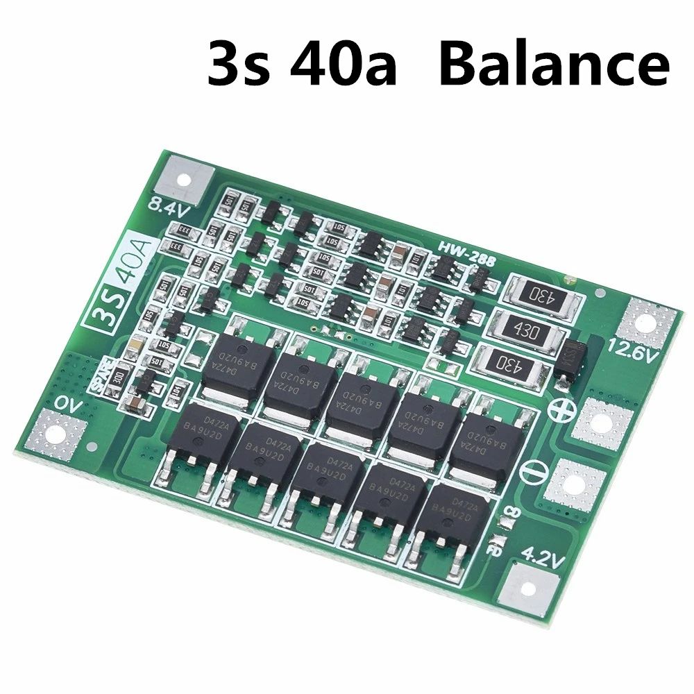 3 S/4S 40A 60A литий-ионный аккумулятор Защитная плата 18650 BMS для электродвигателя 11,1 V 12,6 V/14,8 V 16,8 V - Цвет: 3s 40a  balanced