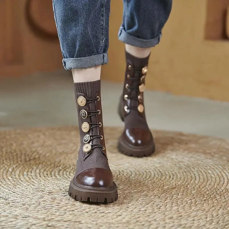 

Socks and boots women autumn winter new fashion wild British style thin thin boots thin buckle fashion Martin boots womens boots