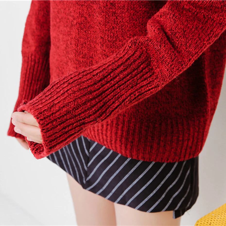 Minimalist Women Turtleneck Winter Sweater Fashion High-neck Loose Long Sleeve Pullovers Female Gray Solid Knitwear Pull | Женская