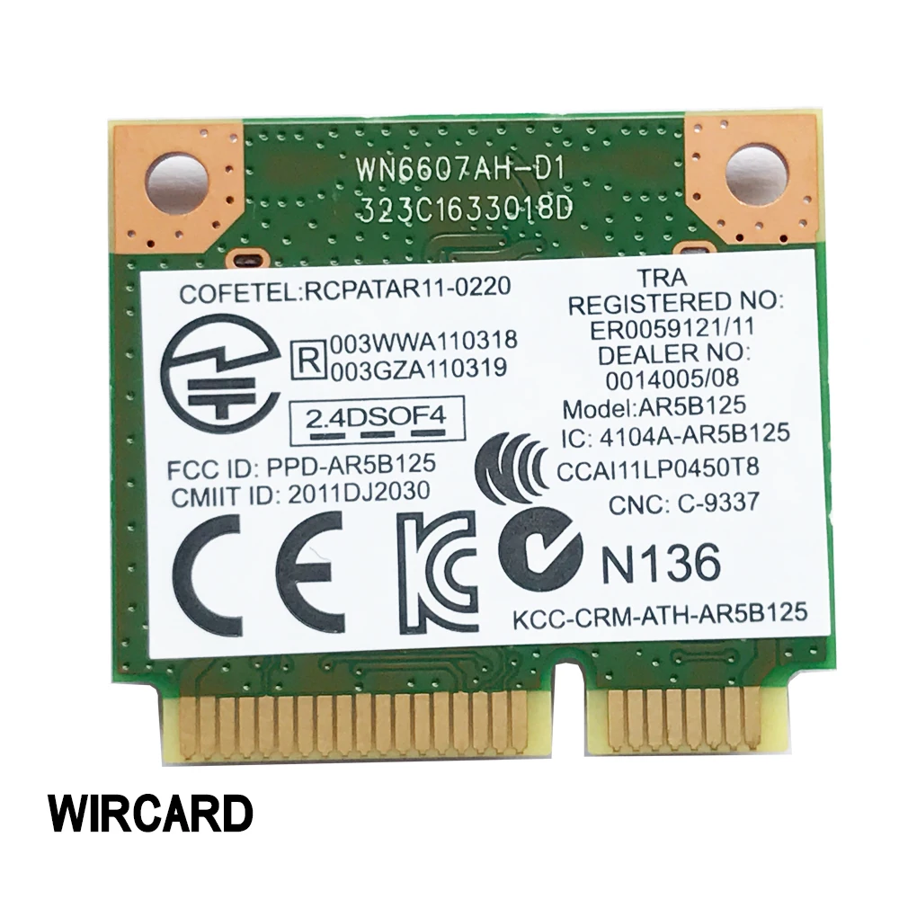 WIRCARD DW1506 AR5B125 mini PCI-E Wi-Fi  802.11b/g/n WiFi    Dell