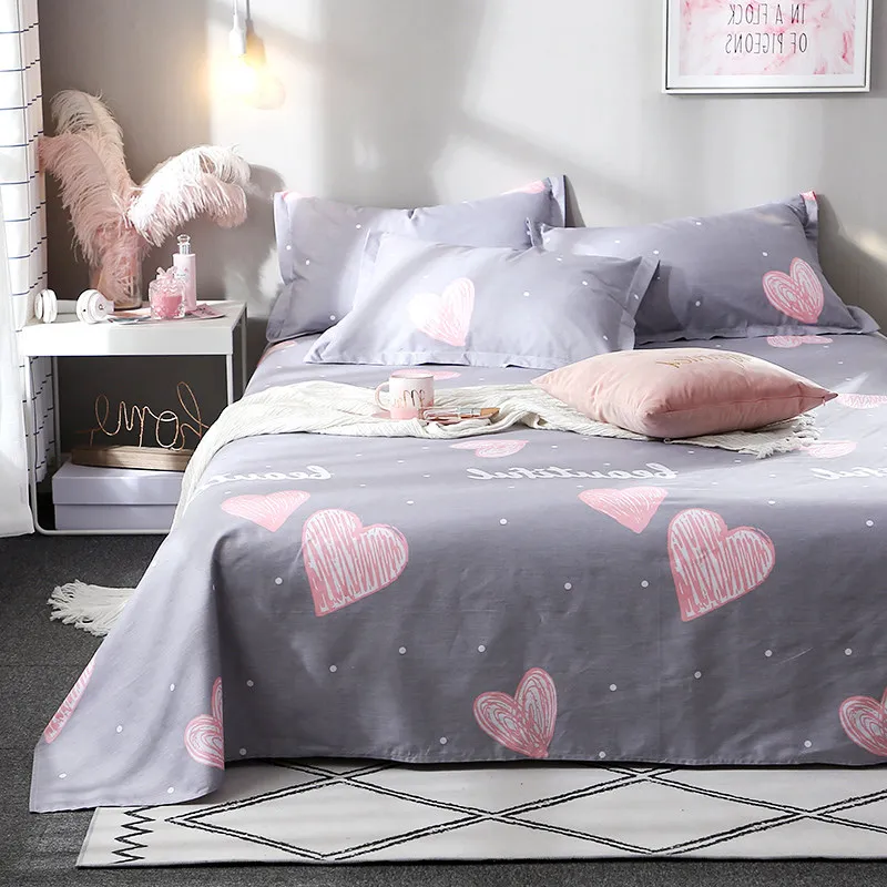 100% хлопок плоские простыни большой размер милый цветок любовь простыня s twin queen