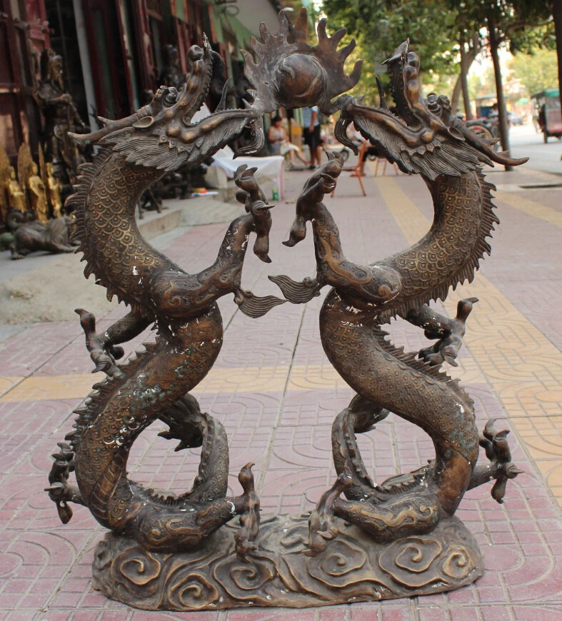 32 &quotВинтажные китайские бронзовые животные императора роялти 2 Dragon Play Ball Штаты |