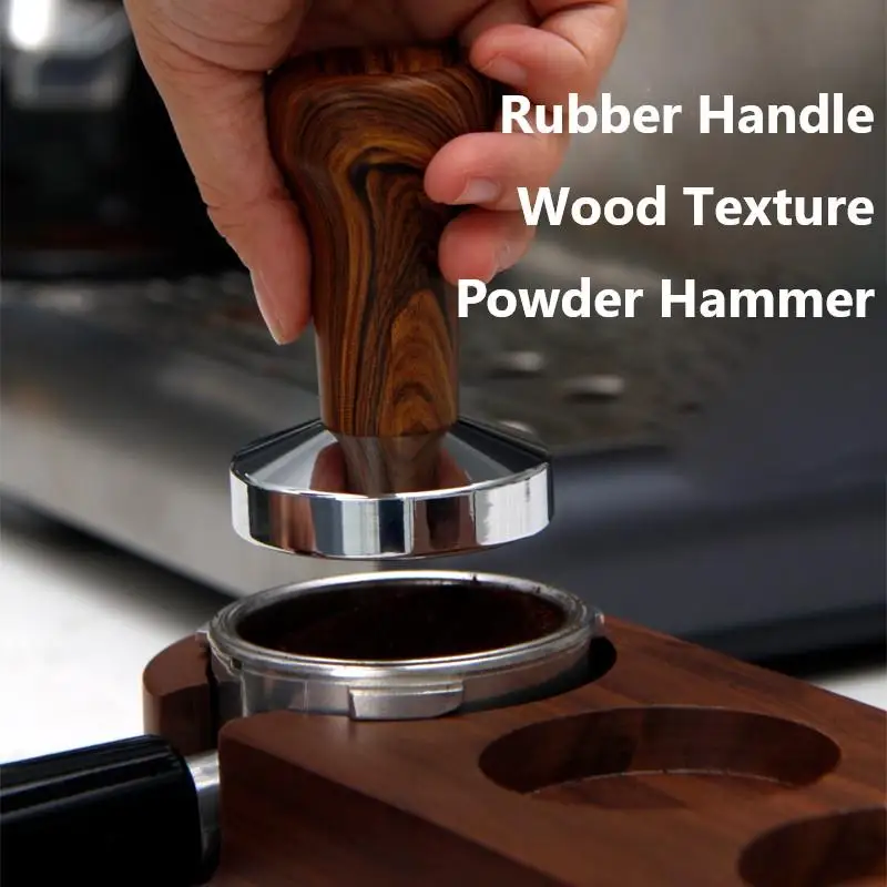 

51/58mm Rubber Handle Wood Grain Press Powder Hammer Cloth Powder Filler Espresso Maker Supporting Appliance Home Supplies