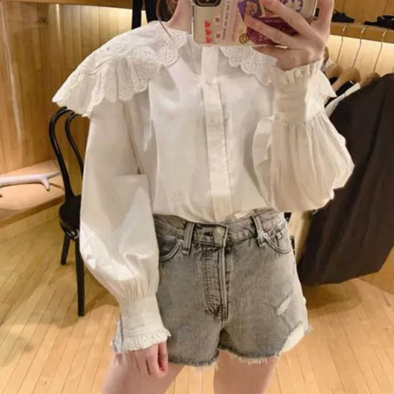 

2021 New Autumn Fashion Women Blouse Solid Color High Quality Ladies Shirts Embroidery Loose Casual Elegant Female Tops T984