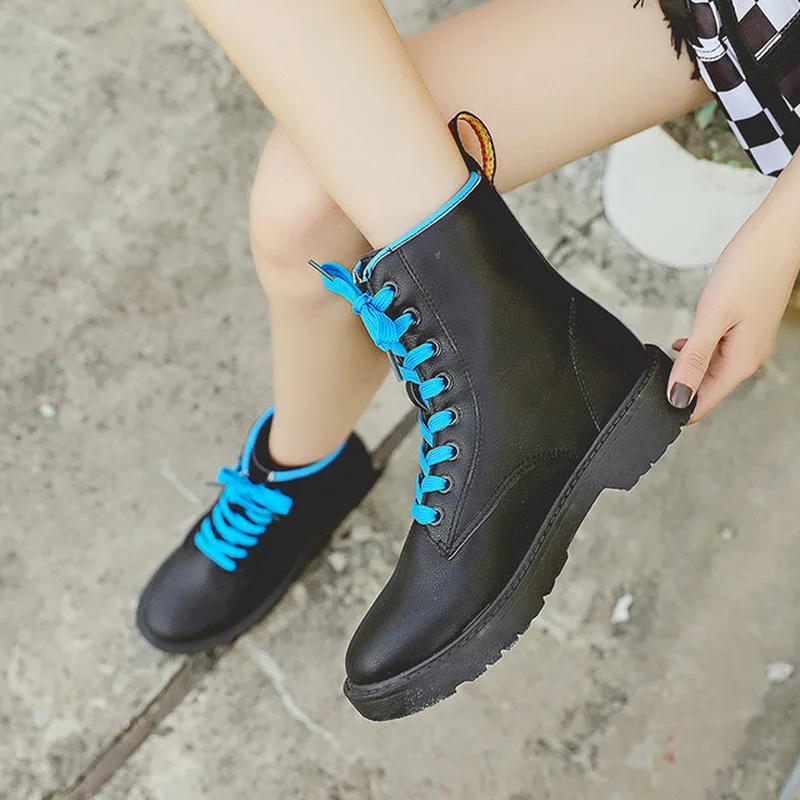 Качественные женские ботинки из искусственной кожи Модная обувь на шнуровке