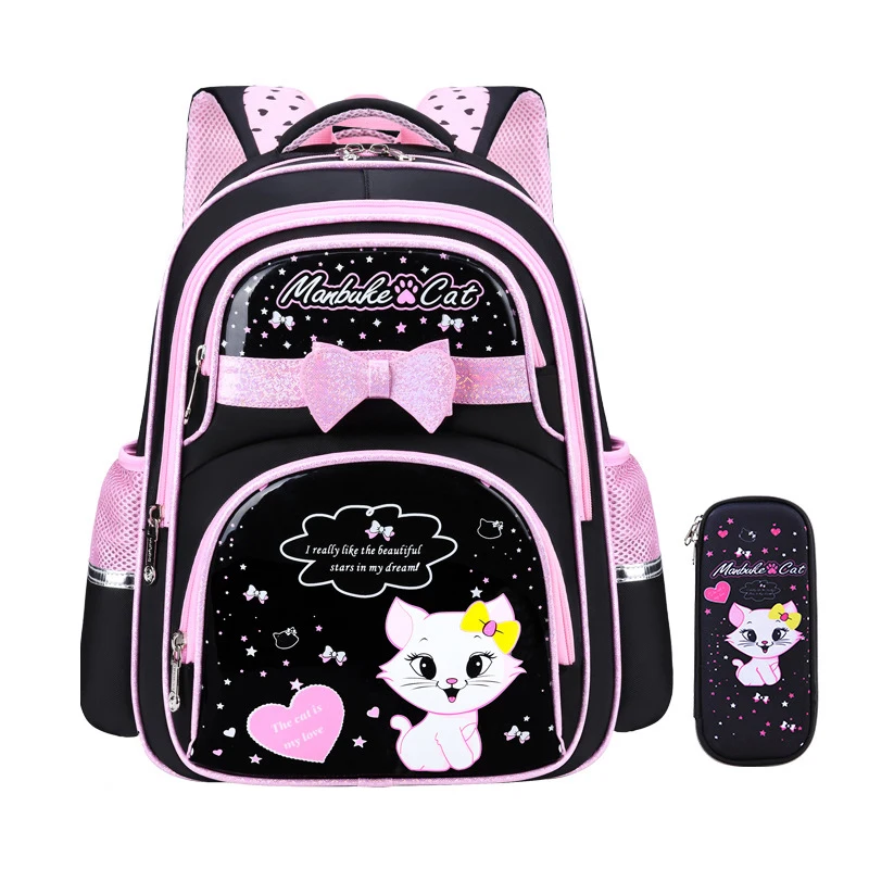 Ортопедический водонепроницаемый рюкзак для девочек, детский Ранец большой вместимости с милыми кошками в Корейском стиле для начальной ш...