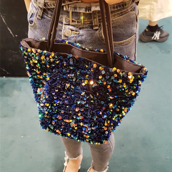 Женская сумка тоут с блестками большая вечерняя клатч радужными Повседневная