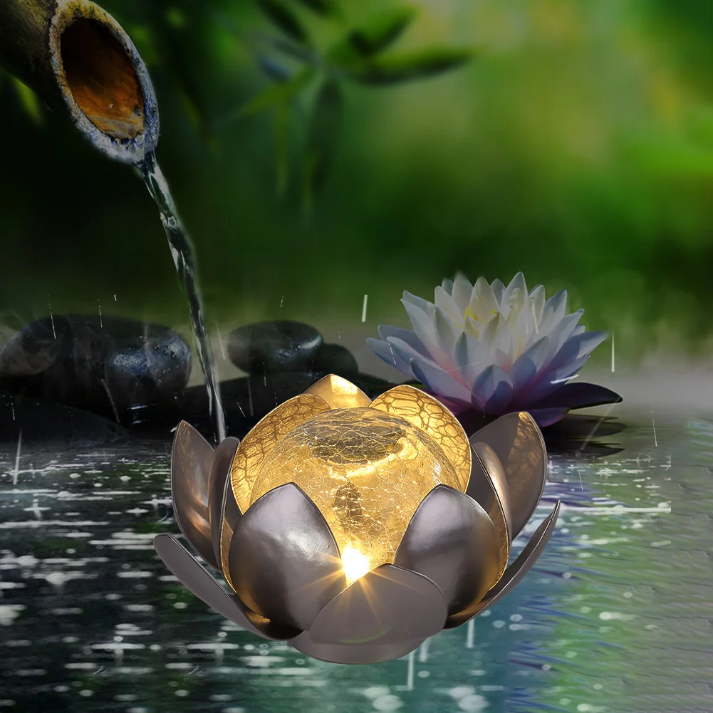 

LED Solar Lotus Light Cracked Glass Ball Flower Lamps Waterproof Garden Lawn Lamps Yard Art Ornament for Home Courtyard Decor