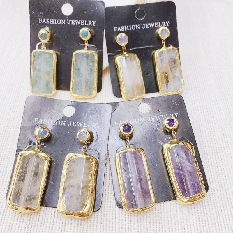 

Женские серьги с покрытием 24-каратным золотом и натуральными кристаллами, 3 пары разных цветов