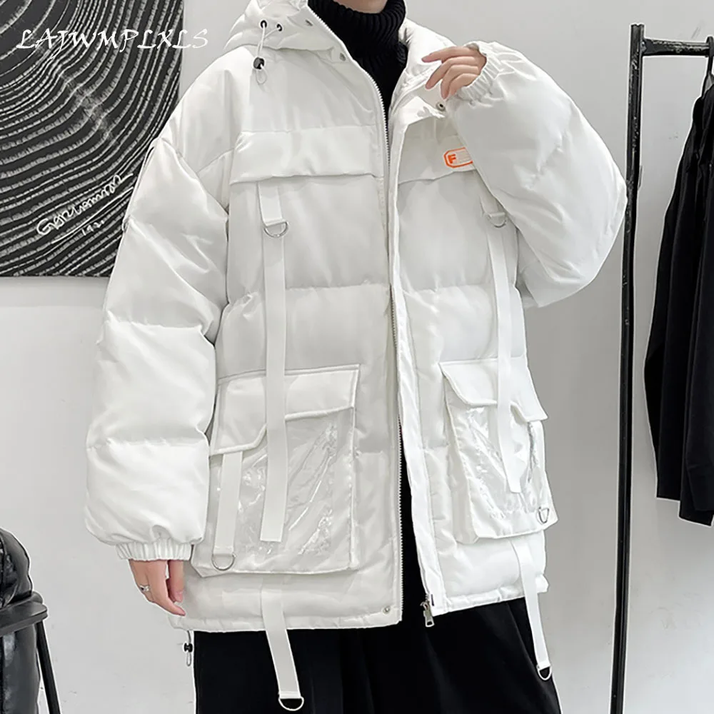 

Пуховик мужской зимний, модная ветрозащитная куртка оверсайз с карманами, уличная одежда в стиле хип-хоп, повседневные парки