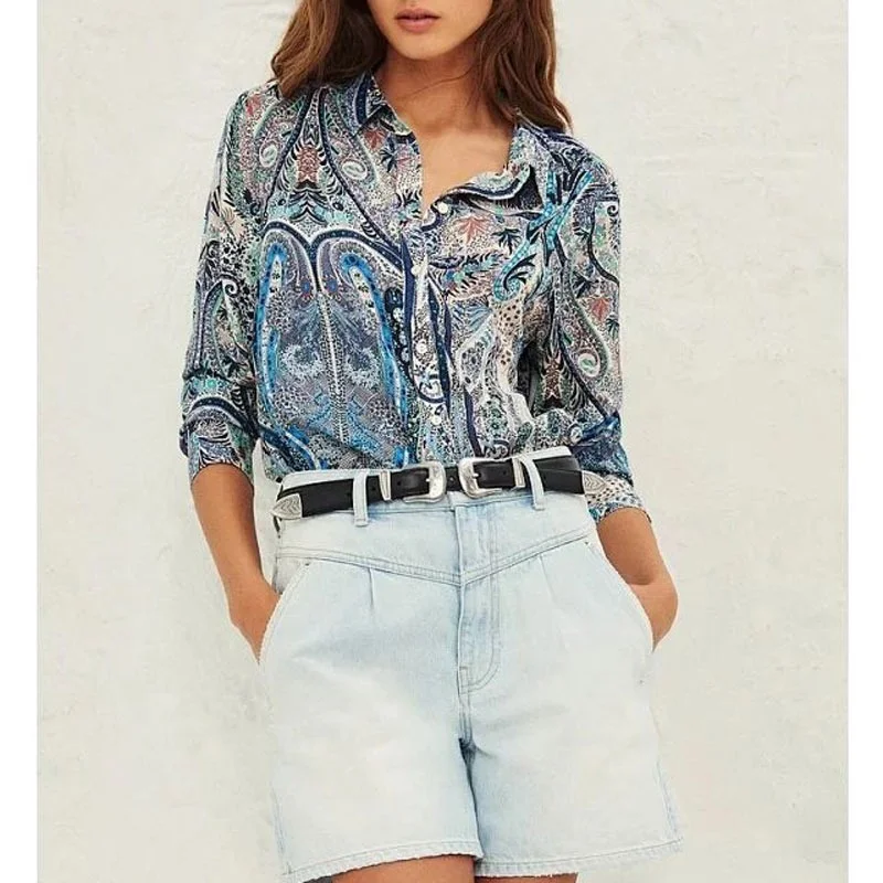 

New Floral Collar Drape Long-sleeved 100% Viscose Shirt Women