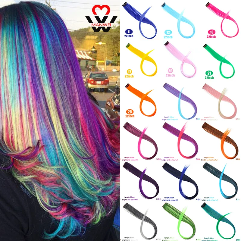 MANWEI пряди для волос на заколках 20 дюймов длинные прямые искусственные волосы