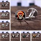 Винтажные запонки скелет для мужчин, дизайнерские круглые стеклянные запонки, модные мужские запонки для рубашки, пуговицы, ювелирные изделия, подарок