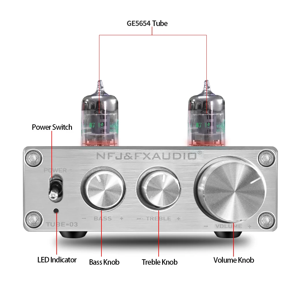 Предусилитель FX AUDIO GE5654 для домашнего аудио с басами и управлением высокими