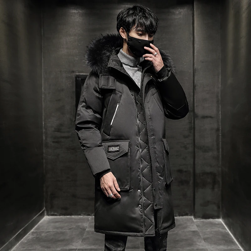New Men Winter Jacket Male Thick Warm Long Pockets Coat Fur Collar Hooded Thermal Parkas Outerwear Snow Wear Men's Clothing