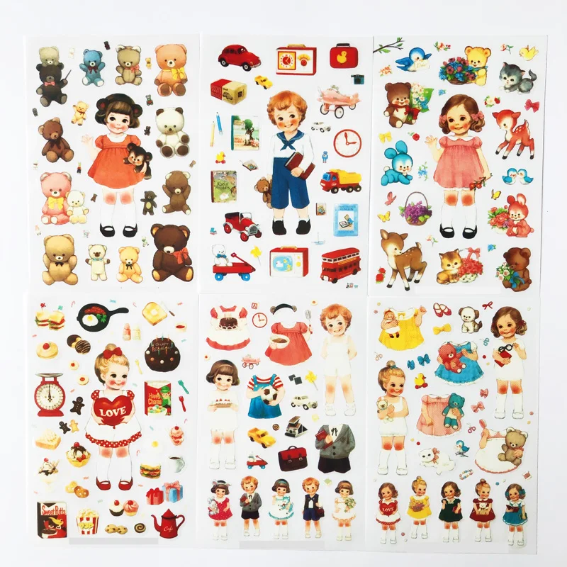 

6 Sheet /Pack Lovely Little Girls Boys Bear Toy Decorative DIY Adhensive Stickers Stick Label