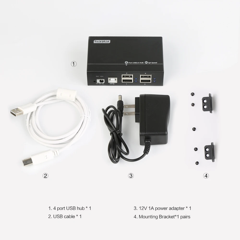 Sipolar A-142 4-портовый промышленный металлический концентратор Mini USB 2.0 с настенным