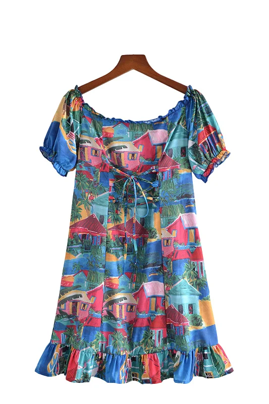 

Binden Graffiti Day Mouw Summer Vintage Sexy For Sheining Women 2021 2020 White Casual Robe Party