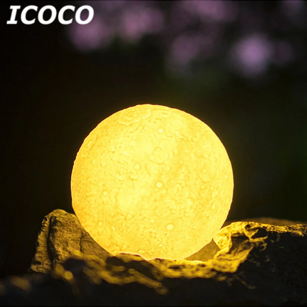 ICOCO USB перезаряжаемая 3D Лунная лампа с цоколем 13 см спальный книжный шкаф ночной
