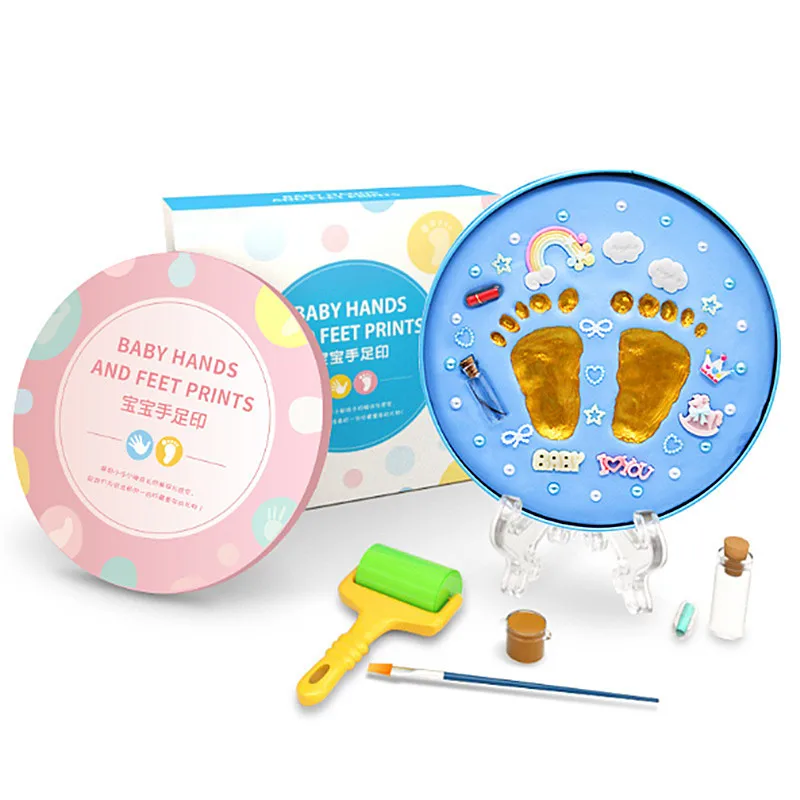 

Baby Hand Print Footprint Imprint Set Baby Growth Souvenir Hands and Foot Print Mud with Stand and Fetal Hair Bottle DIY Toys