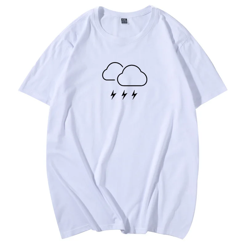100% хлопок с принтом облака забавные мужские футболки круглым вырезом Модные топы