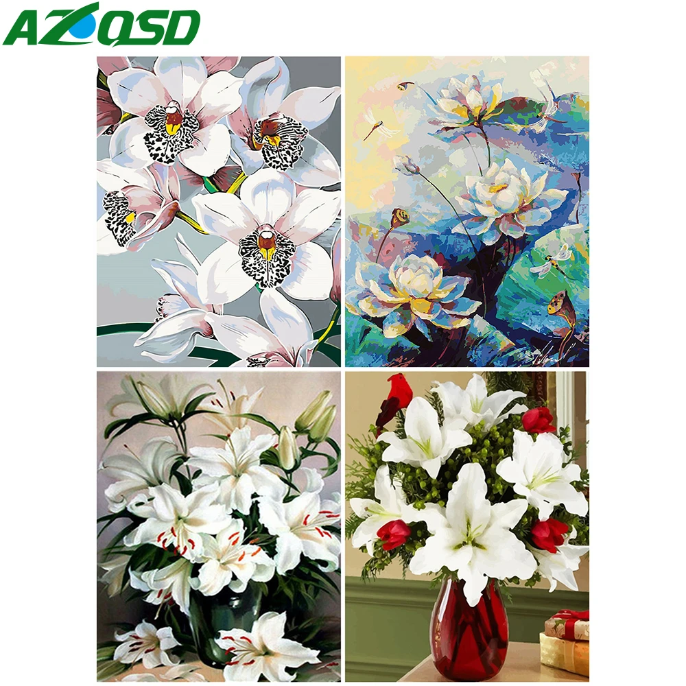 

AZQSD 40x50cm Painting By Number Canvas Kits Flowers DIY Handpainted Gift Coloring By Numbers Lily Home Bedroom Wall Artwork