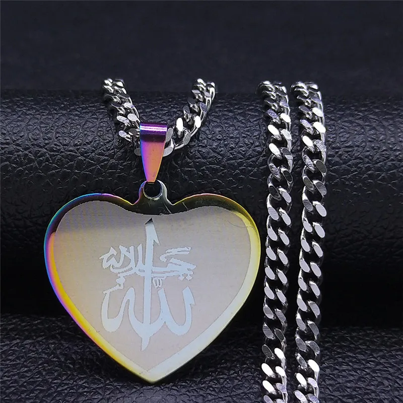 

Heart Imam Ali Sword Muslim Islam Stainless Steel Necklace Men Women Arabic Necklaces Jewlery collier ras le cou NXHLY21S04