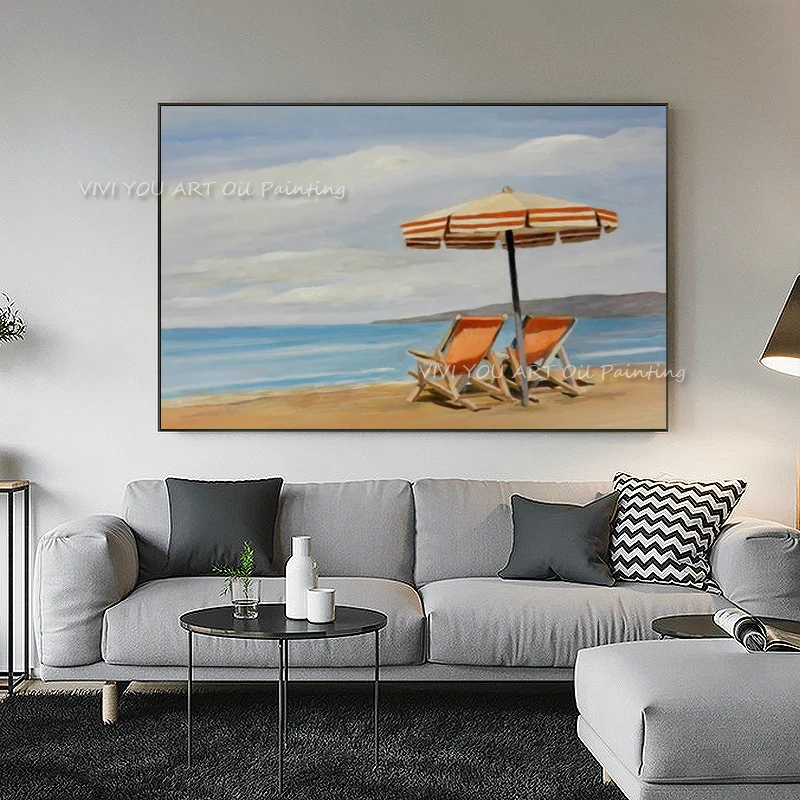 Новейший дизайн высокое качество ручная роспись принт пейзаж пляж небо море и