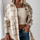 Женская длинная рубашка в клетку, Повседневная рубашка с длинным рукавом и карманами, на пуговицах, с воротником, модная одежда, Новинка осени-весны 2021