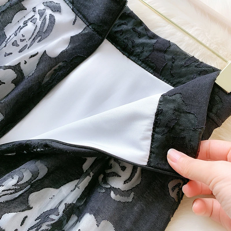 

SURMIITRO 2021 Fashion Summer Long Tulle Skirt Women Korean Style Elegant Black Rose Floral High Waist Maxi Skirt Female