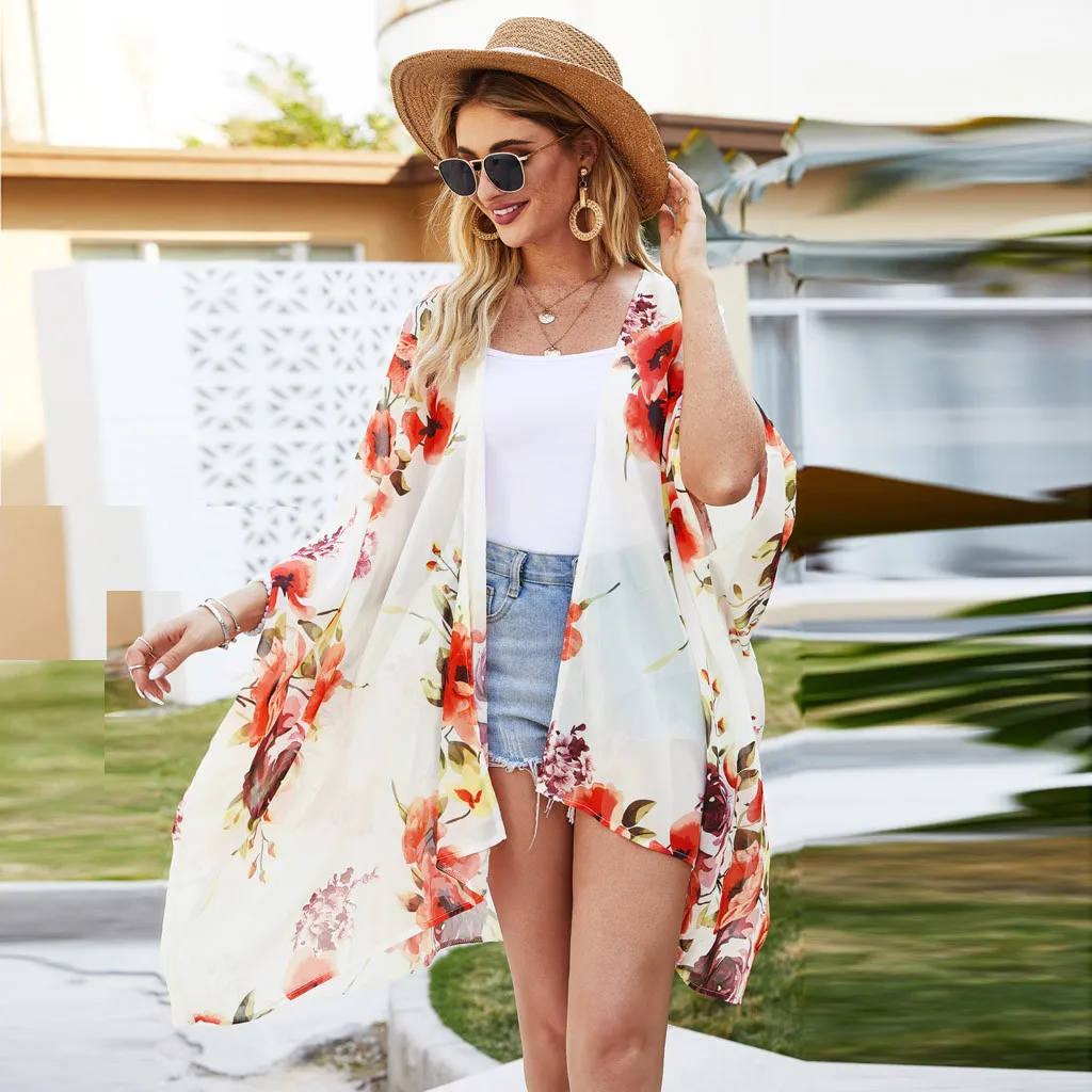 2020 сексуальное пляжное платье бикини накидка женский цветочный принт шифоновое