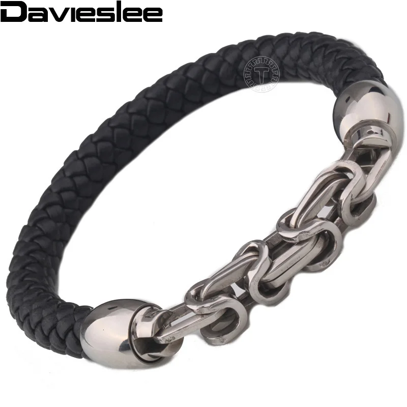 Плетеная веревка 9 мм мужской кожаный браслет коричневый черный из нержавеющей