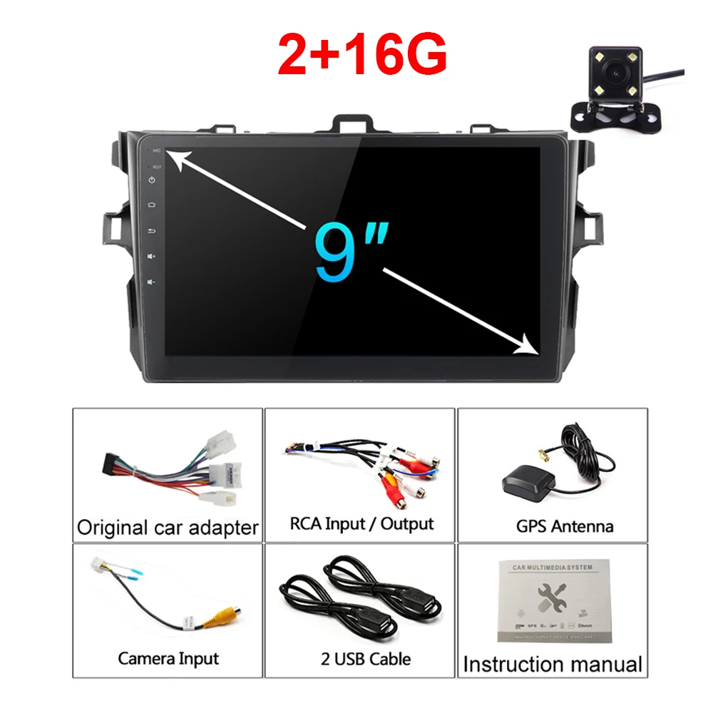 2G RAN 16G ROM Cam " Android 9,1 Автомобильный мультимедийный gps навигатор головное устройство для Toyota Corolla E140/150 2006-2013 2 din Автомобильный Радио Стерео gps - Цвет: 2G RAN 16G ROM Cam