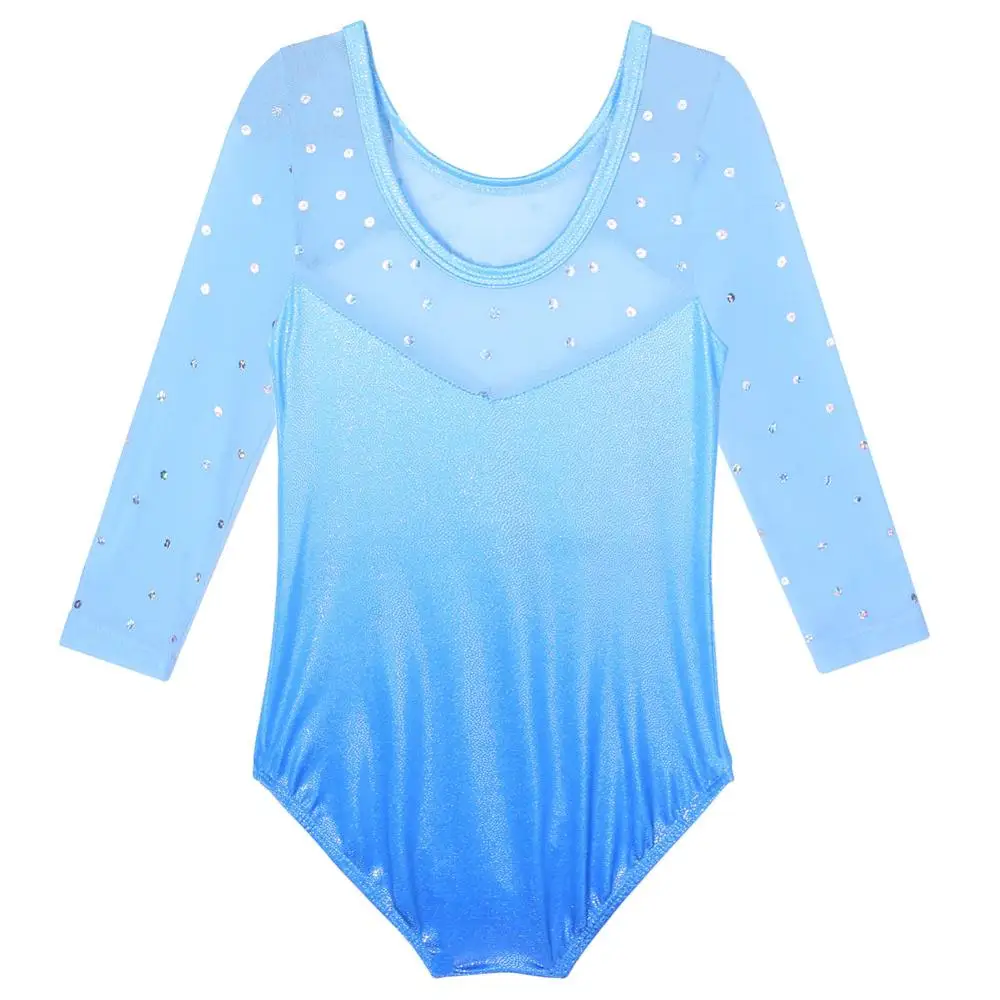 BAOHULU Girls Three-Quarter Sleeve Gymnastics Leotard Rhinestone Snowflake Pattern Ballet Sparkle Sequin Mesh Dance Wear | Тематическая
