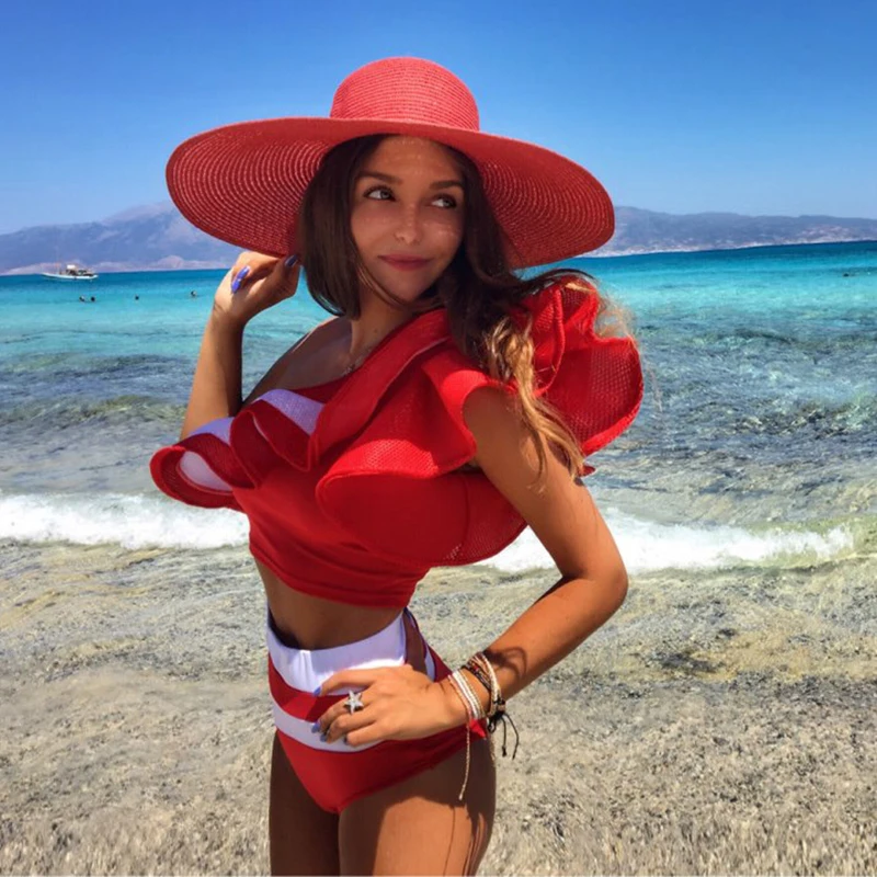 Женский боди в черно белую полоску Sibybo Летний комбинезон с оборками и открытыми