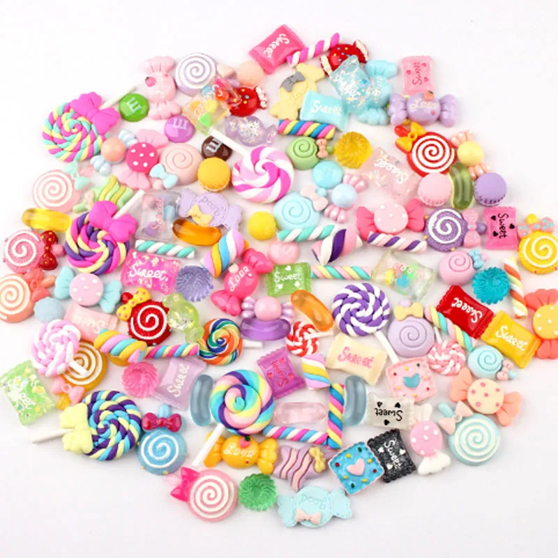 

100pcs/lot Candy Sweets Slime Beads Stuff DIY Crafts Resin Flat Back Embellishments Slime Charms for Ornament Scrapbooking