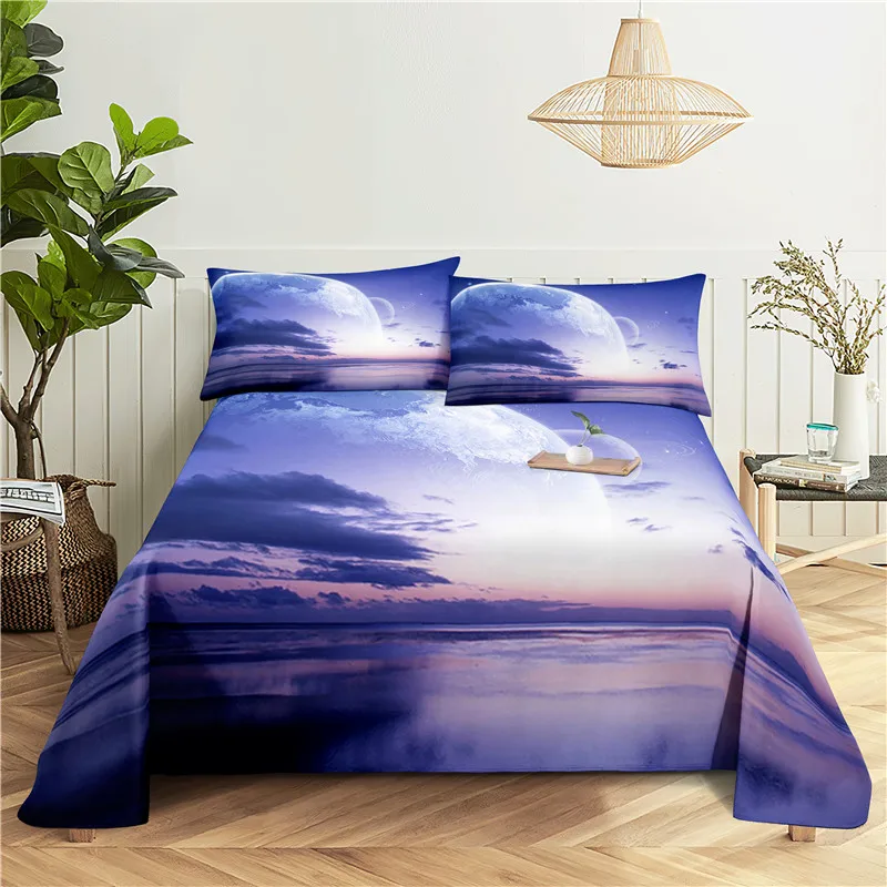 

Earth 0.9/1.2/1.5/1.8/2.0m Digital Printing Polyester Bed Flat Sheet With Pillowcase Print Bedding Set