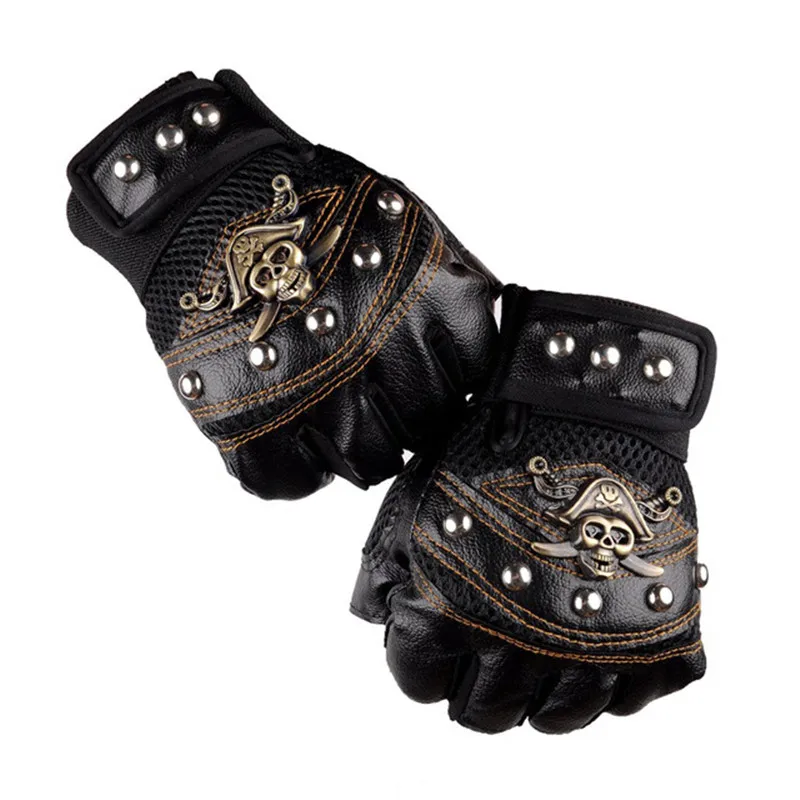 Skulls Rivet PU Leather Fingerless Gloves Men Women Fashion Hip Hop Women's Gym Punk Gloves Half Finger Men's Gloves