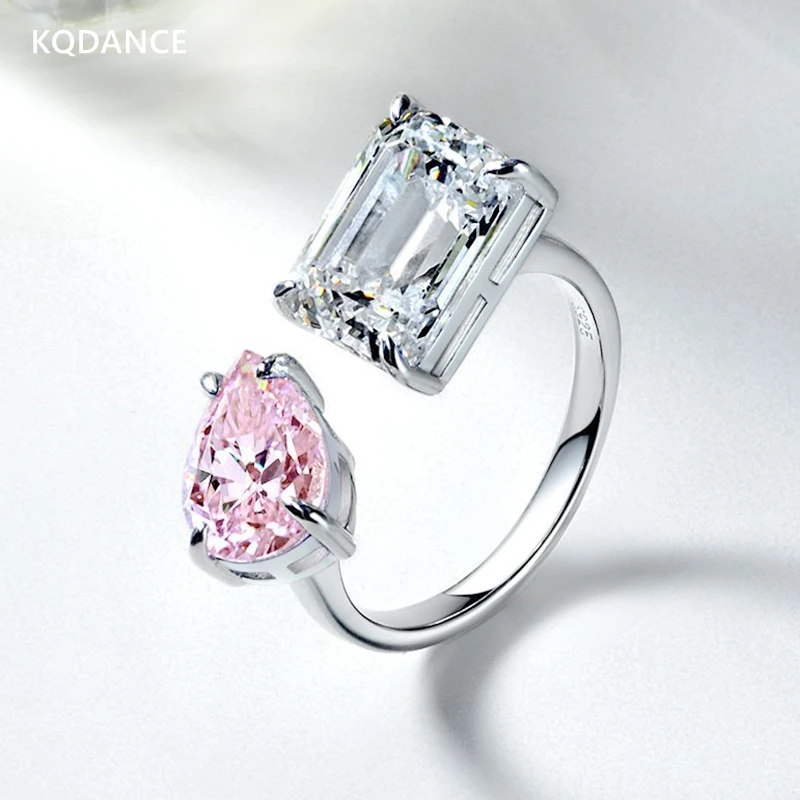 

KQDANCE Two-color Created Pink Gemstones Diamond Ring 925 Sterling Silver Open Rings with Stones woman Fine Jewelry 2021 Trend