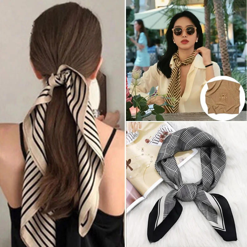 

Luxury Silk Hair Scarf For Women Fashion Skinny Scarves Design Hair Band Neckerchief Ladies Square Printed Headband Accessories